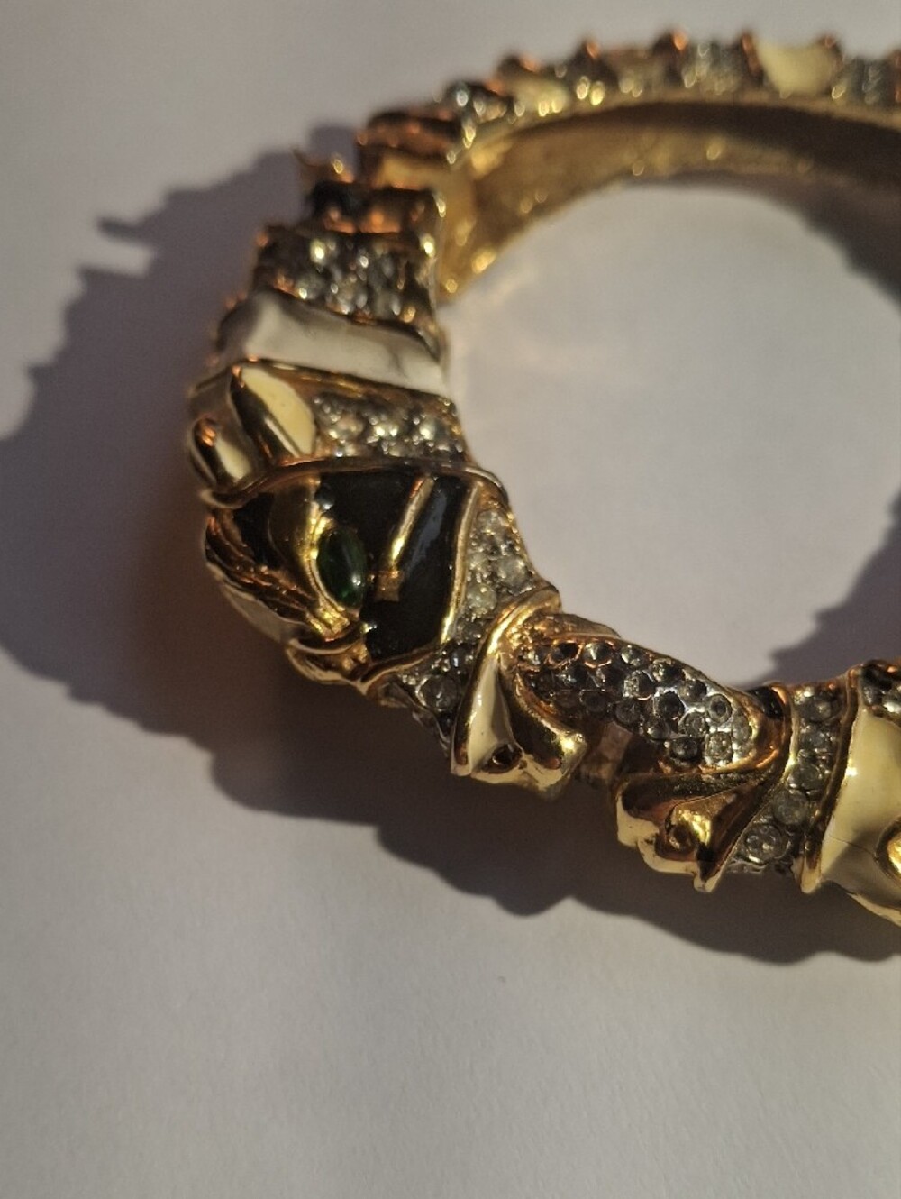 VTG Kenneth Jay Lane KJL Double Ram Head Enamel Clamper Bracelet 1960s 1970s